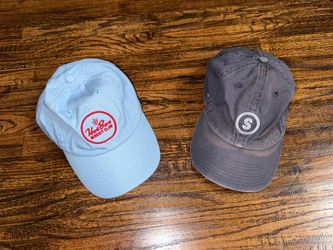 BUNDLE (2) Vintage Texas Restaurants Caps: Shugs Bagels & Hot Box Biscuit Club