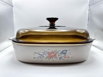 Vintage CorningWare "Symphony" Casserole Dish with Original Amber Pyrex Glass Lid