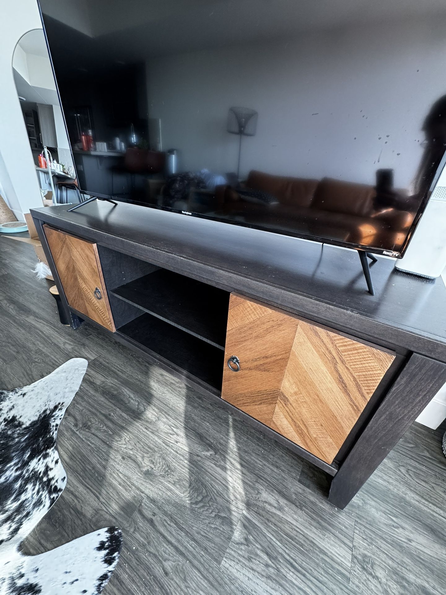 Wood Media Cabinet With Storage 