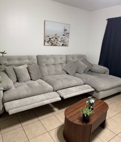 Gray Fabric Sectional Sofa with Recliner