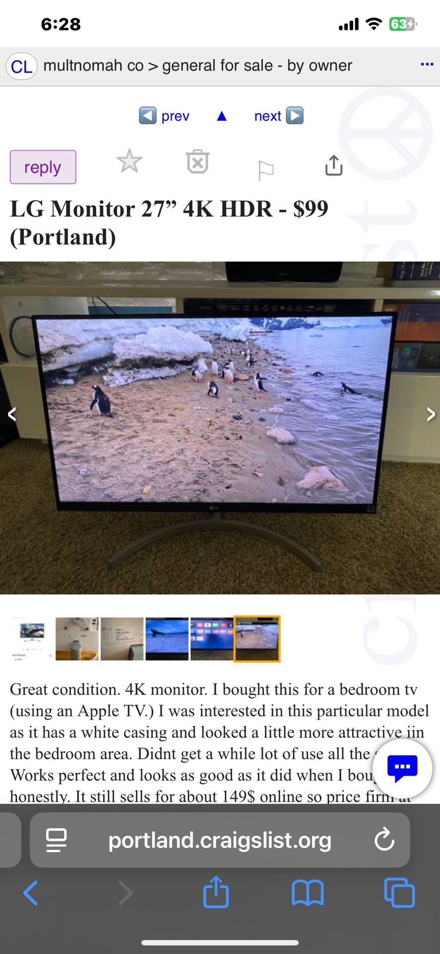 LG Monitor 27” 4K HDR - Nice Condition HDMI