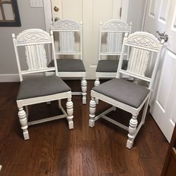 Vintage Distressed White Dining Room Chairs 