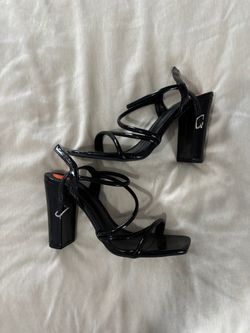 Black Patent Strappy Block Heel Sandals