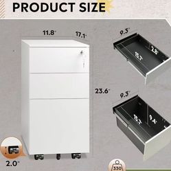 ✌️ 3 Drawer Vertical File Cabinet with Lock, Under Desk Mobile Metal Filing Cabinet for Office Fit Legal/Letter/A4 File