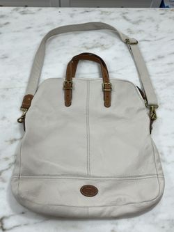 Fossil Purse Explorer Messenger Cross Body Bag Leather Cream Brown Large Adjustable