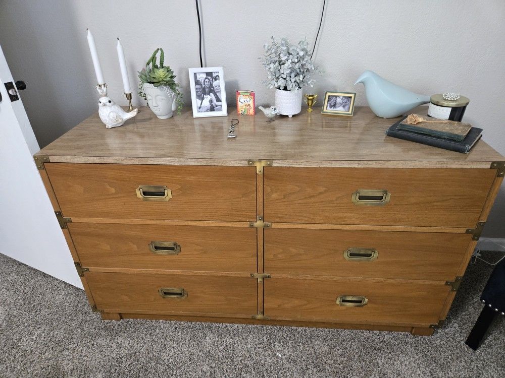 1960's DREXEL Campaigner Dresser W/mirror And Matching Nightstand