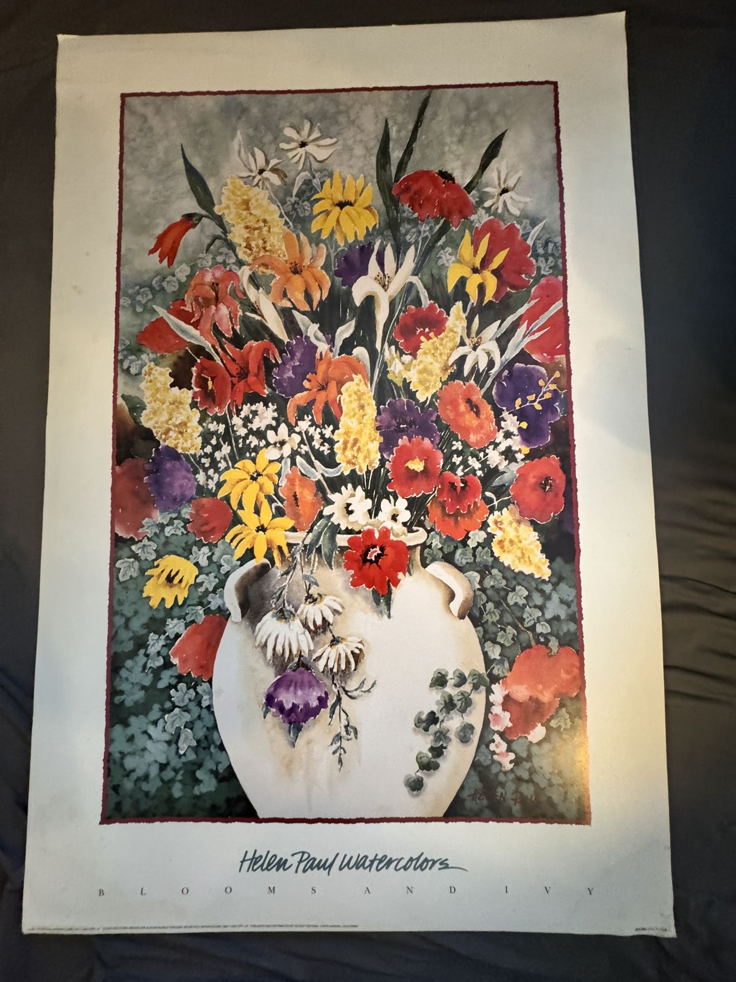 Helen Paul watercolor Floral Lithograph 