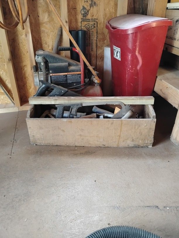 Handmade Wooden Toolbox w/Assorted Tools