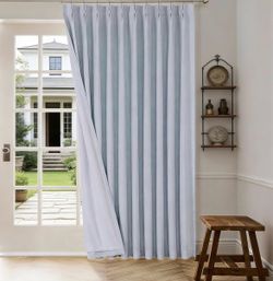 BlueGrey Pinch Pleated Curtains Blackout Linen Blend Farmhouse Thermal Insulated