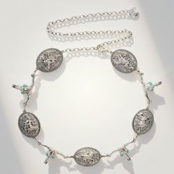 Women’s silver tone steer skull horse western belt