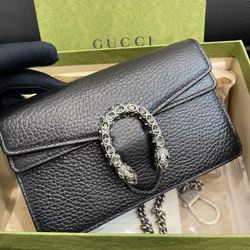 GG Dionysus Tiger Buckle Chain Shoulder Strap Leather Crossbody Shoulder Bag Women's Black