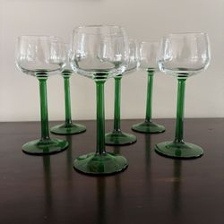 VINTAGE GREEN STEMMED WINE GLASSES SET OF 6 LUMINARC
