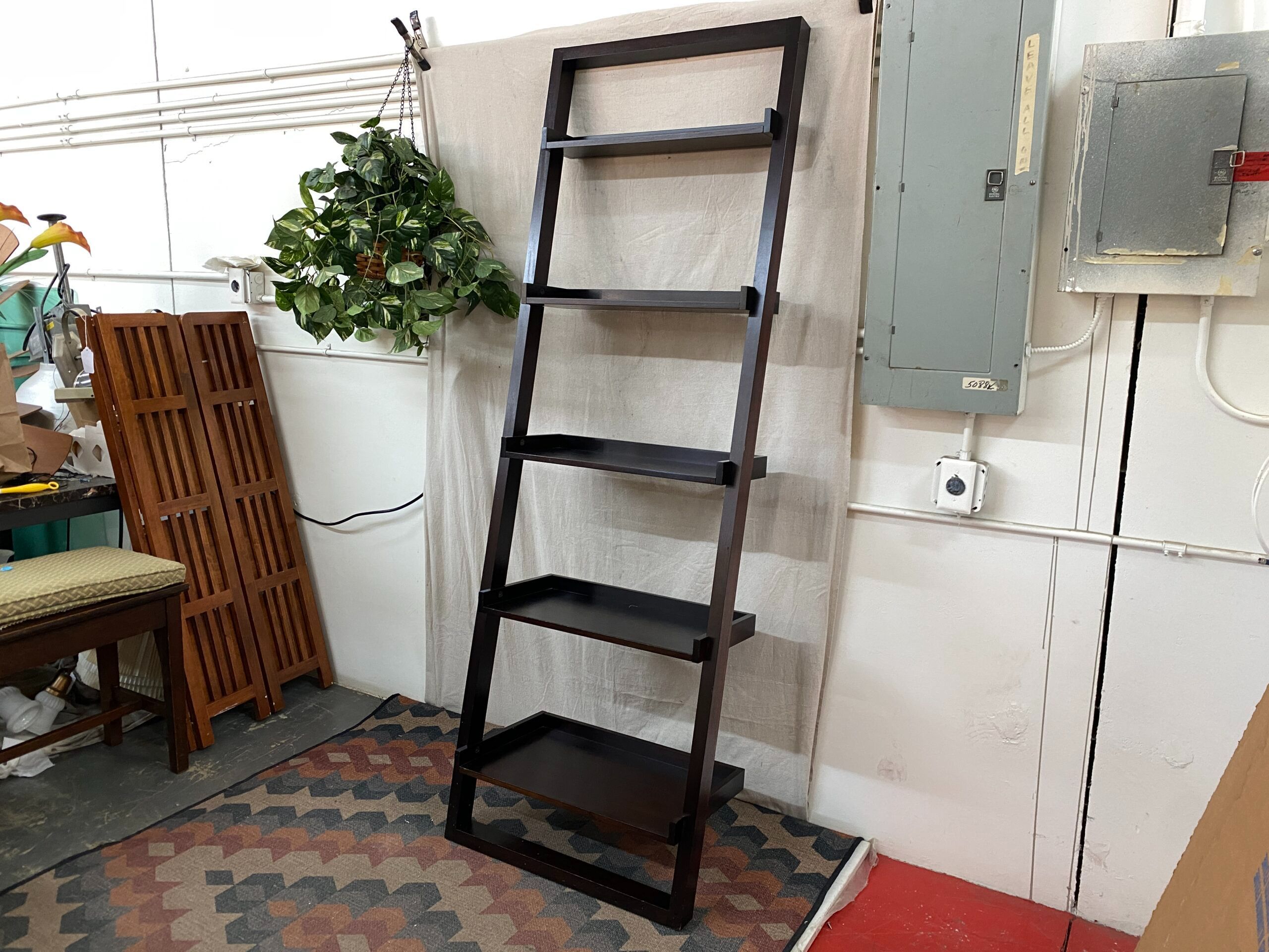 Dark Wooden 5-Tier Slanted Ladder Bookcase