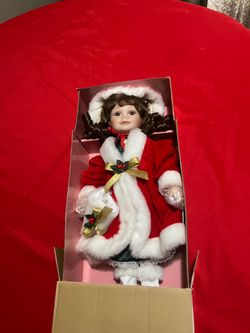 Porcelain Christmas Girl Doll in Box