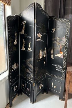 Vintage Chinese Four-Panel Folding Screen 72 in tall