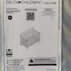 Delta 6 In 1 Crib Lightly Used