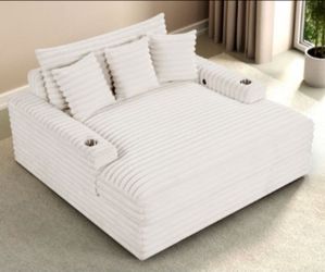 Brand New White Super Plush Corduroy Sofa Chaise Lounge