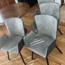 4 Grey Leather Black Metal Legs Chairs