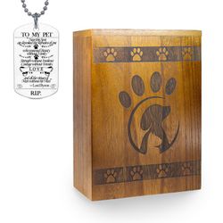 Pet Cremation Box, Pet Urns For Dogs Ashes Large, Pet Cremation Urn, Wooden Box For Pet Ashes - Complimentary Dog Tag Included

