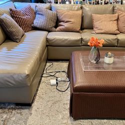 Beige Leather Sofa 
