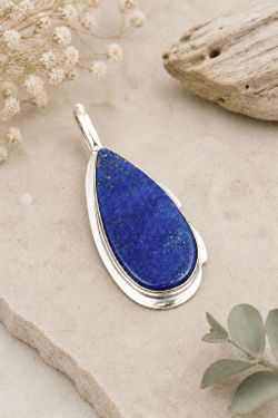 Artisan Teardrop Lapis Lazuli 925 High Finish Silver 1.8” Pendant