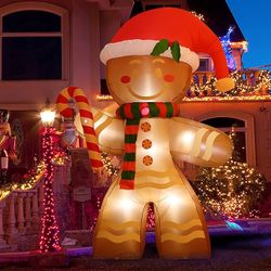 8 FT Christmas Inflatables Decoration Gingerbread Man with Built-in LEDs Blow Up Inflatables for Xmas Party Indoor Outdoor Yard Garden Lawn Décor