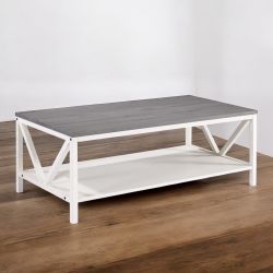 Farmhouse Distressed Coffee Table - Grey & White Wash - New