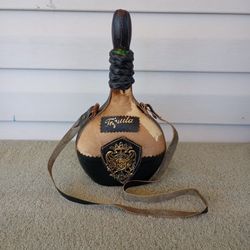Vintage Tequila Bottle Decanter Cow Fur Leather Knight Heraldry Emblem
