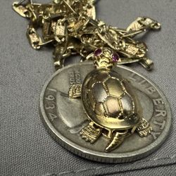 14K Multicolored Turtle Pendant With Chain