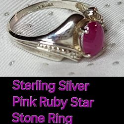 Pink Ruby Star Sterling Silver Ring