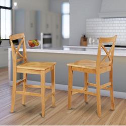 East West Furniture PBS-OAK-W Pub Counter-Height Bar Stool - Pub Height Kitchen Chairs, Set of 2, Oak 