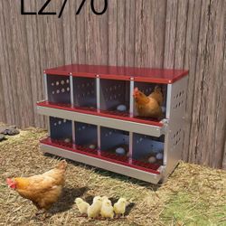 Hipicute Chicken Nesting Box for Laying Eggs, Roll Away Chicken Laying Boxes, Roll Out Nesting Boxes for Hens, Red, 8 Compartments