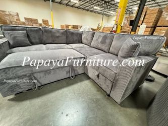 New L Shape Sectional Sofa Pull out Sleeper Bed and Under Seat STORAGE USB Cup Holder Grey Gray Pullout Sofabed Adjustable Convertible Ashley Style 