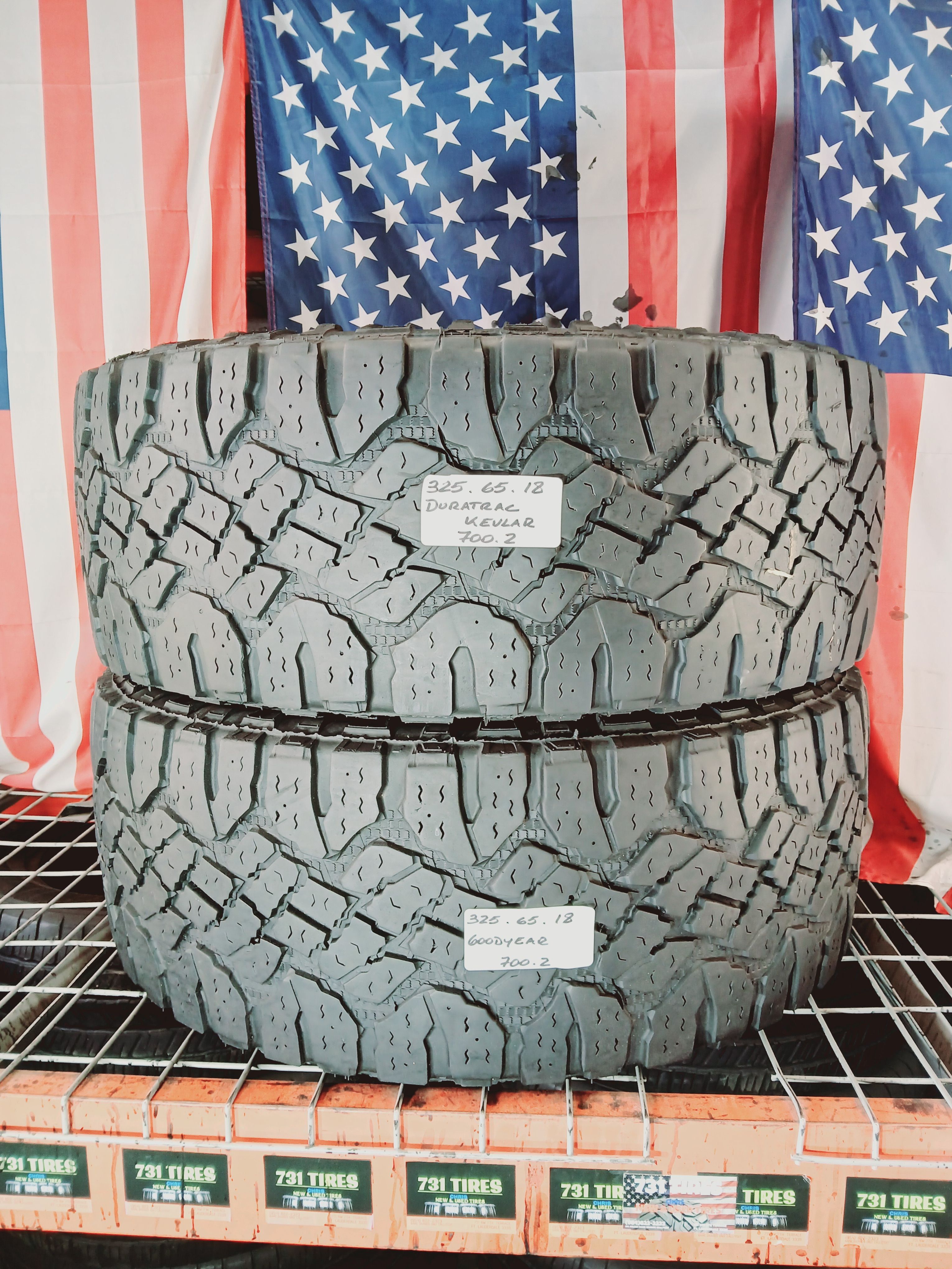 LT325/65R18 GOODYEAR WRANGLER DURATRAC KEVLAR ALL TERRAIN 325/65R18 USED TIRES 325 65 18