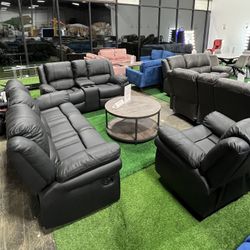 Living Room Black 3Pcs Recliner Sofa Set / Juego de sofá reclinable negro para sala de estar de 3 pi