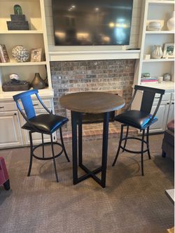 Modern Pub Table Set w/ 2 Swivel Bar Stools