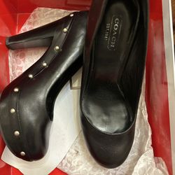 Coach Black Leather Studded Heels 6.5