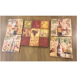 Gregory Gorham Tuscan Wine & Vineyard Art Set – 1 Large 18x18 + 4 Small 12x12 Canvas Prints