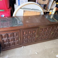 70s Wood Cabinet With Marble 76L X 29 X 22