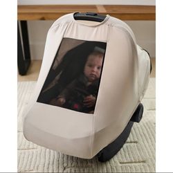 Skip Hop All Seasons Baby Car Seat Cover 4 in 1 Universal Fit with UPF40+ Sunshade and Water Resistant Fabric Oat