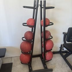 94lbs Hard Med Balls With Rack
