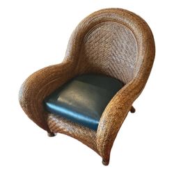 Vintage 90’s Rattan Bamboo Lounge Chair & Ottoman