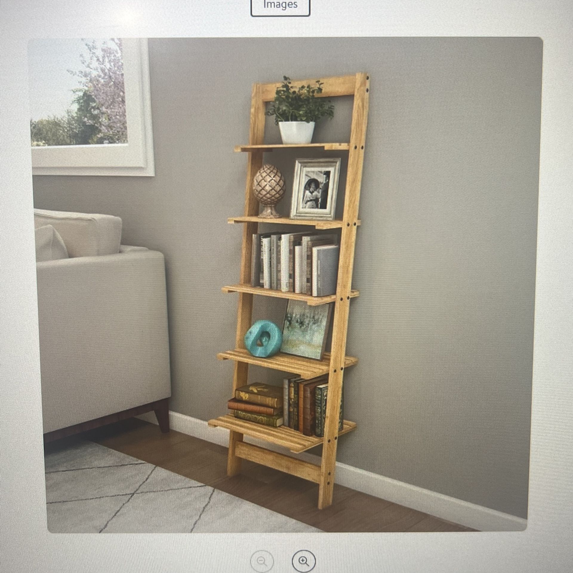 5 Tier Leaning Bookcase – Oak