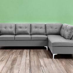 New Gray Faux Leather 2 Piece Sectional