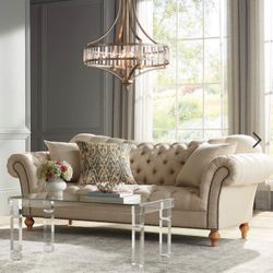 Vanna 90 1/2" Wide Brussel Linen Tufted Sofa with Pillows 