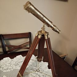 Brass Telescope with Wooden Tripod 