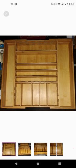 Make up Utensils Bamboo wooden expandable cutlery tray adjustable