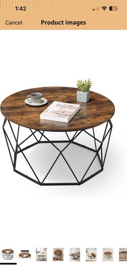 Round Coffee Table for Living Room, Cage Cocktail Table with Steel Frame, 31.5 Inches Dia., Industrial Style, Rustic Brown and Black