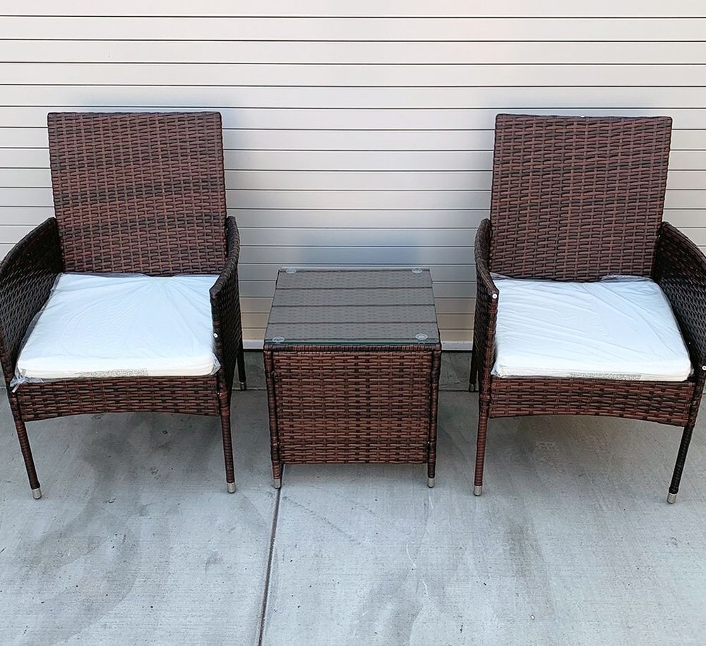 New $130 Small 3pcs Wicker Ratten Patio Outdoor Furniture Set (Seat size 19x19”) Assembly Required