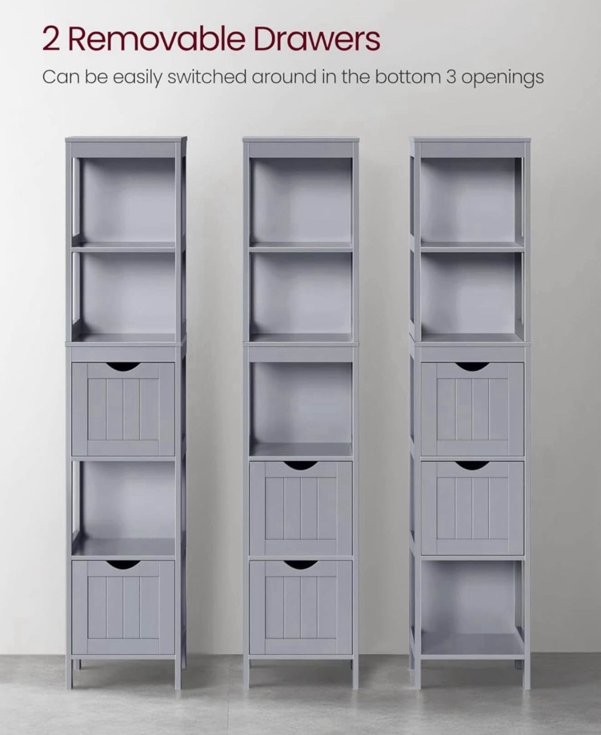 Bathroom Floor Cabinet, Bathroom Storage Organizer Rack Stand, Multifunctional Corner Unit, 2 Drawers, 55.7 Inches in Height, Dove Grey UB